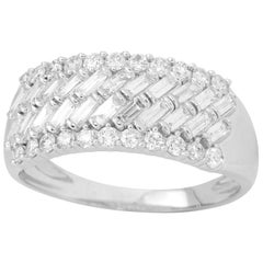 TJD 1Carat Round and Baguette Diamond 14 Karat White Gold Wide Wedding Band Ring