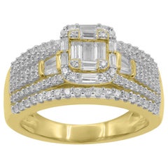 TJD 1Carat Round 
Baguette Diamond 14K Yellow Gold Square Shape Engagement Ring