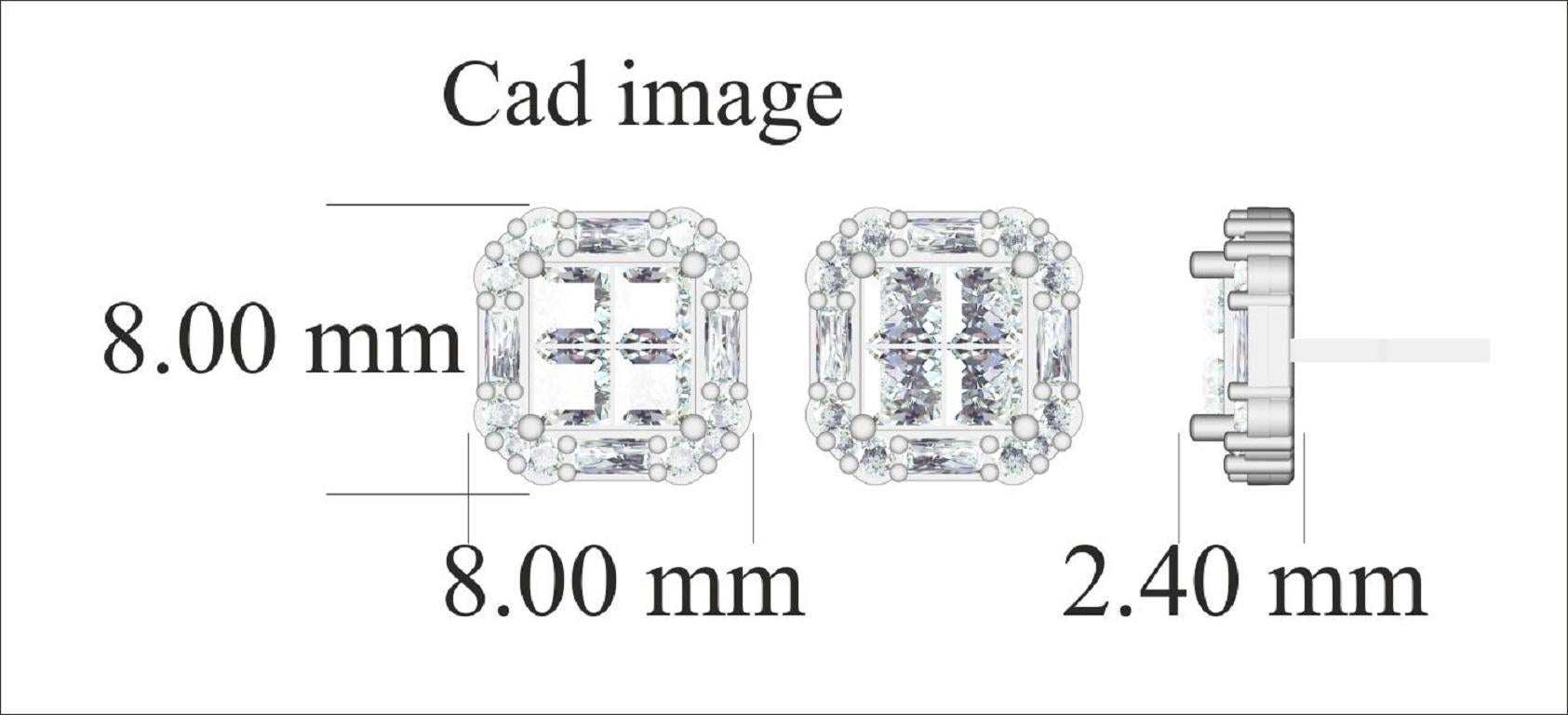 Expertly crafted in 14K solid white gold, this diamond stud earring is cleverly filled with 24 round, 8 baguette and 8 princess-cut diamond set in prong, channel and invisible setting, H-I color I2 clarity. Captivating with 1.00 carats diamonds and