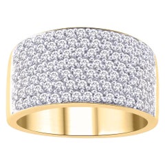 TJD 1Carat Round Diamond 14 Karat Yellow Gold Multi-row Wedding Anniversary Band