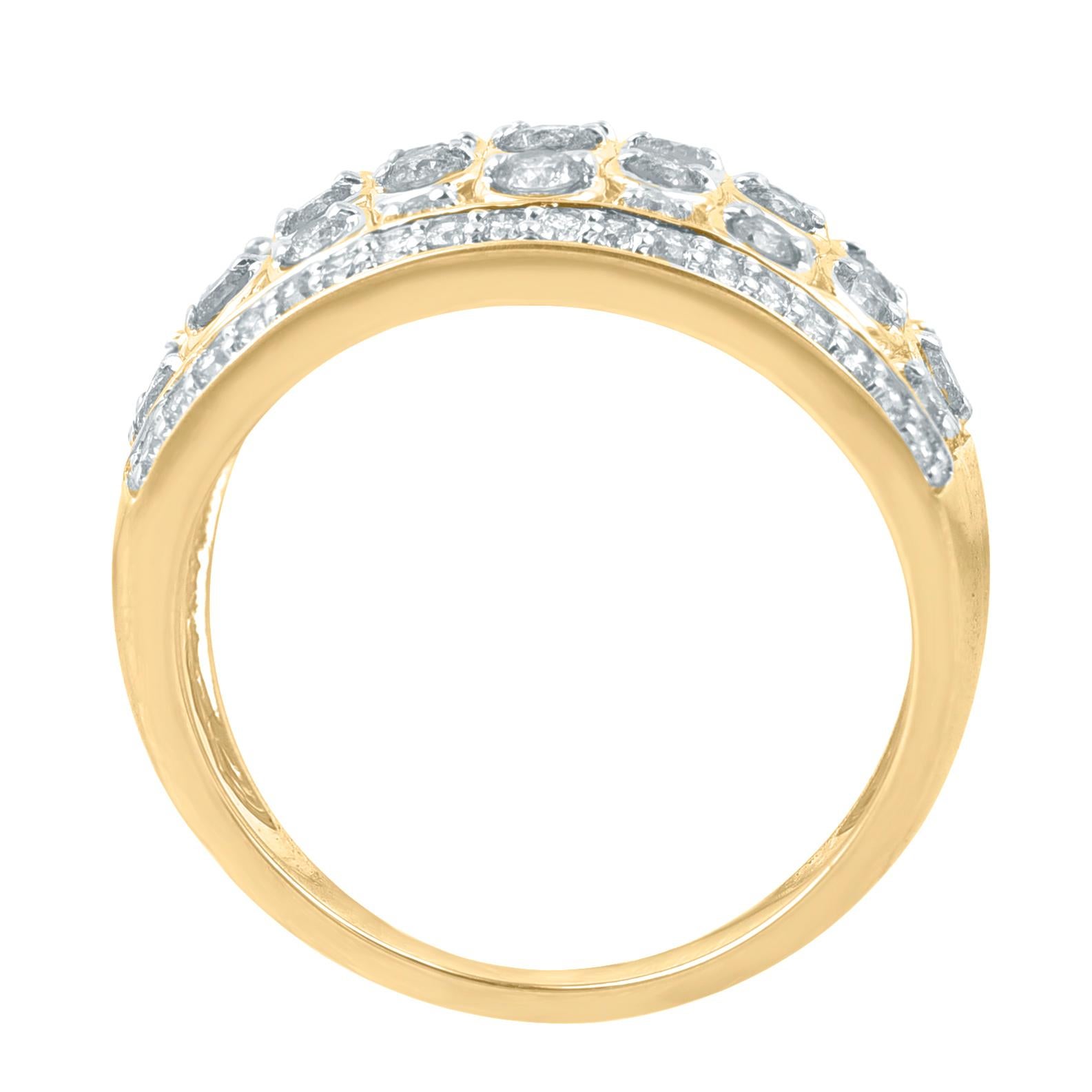 Women's TJD 1Carat Round Diamond 14 Karat Yellow Gold Wide Anniversary Wedding Band Ring For Sale