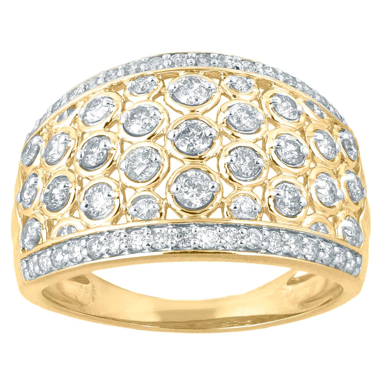 TJD 1Carat Round Diamond 14 Karat Yellow Gold Wide Anniversary Wedding Band Ring For Sale