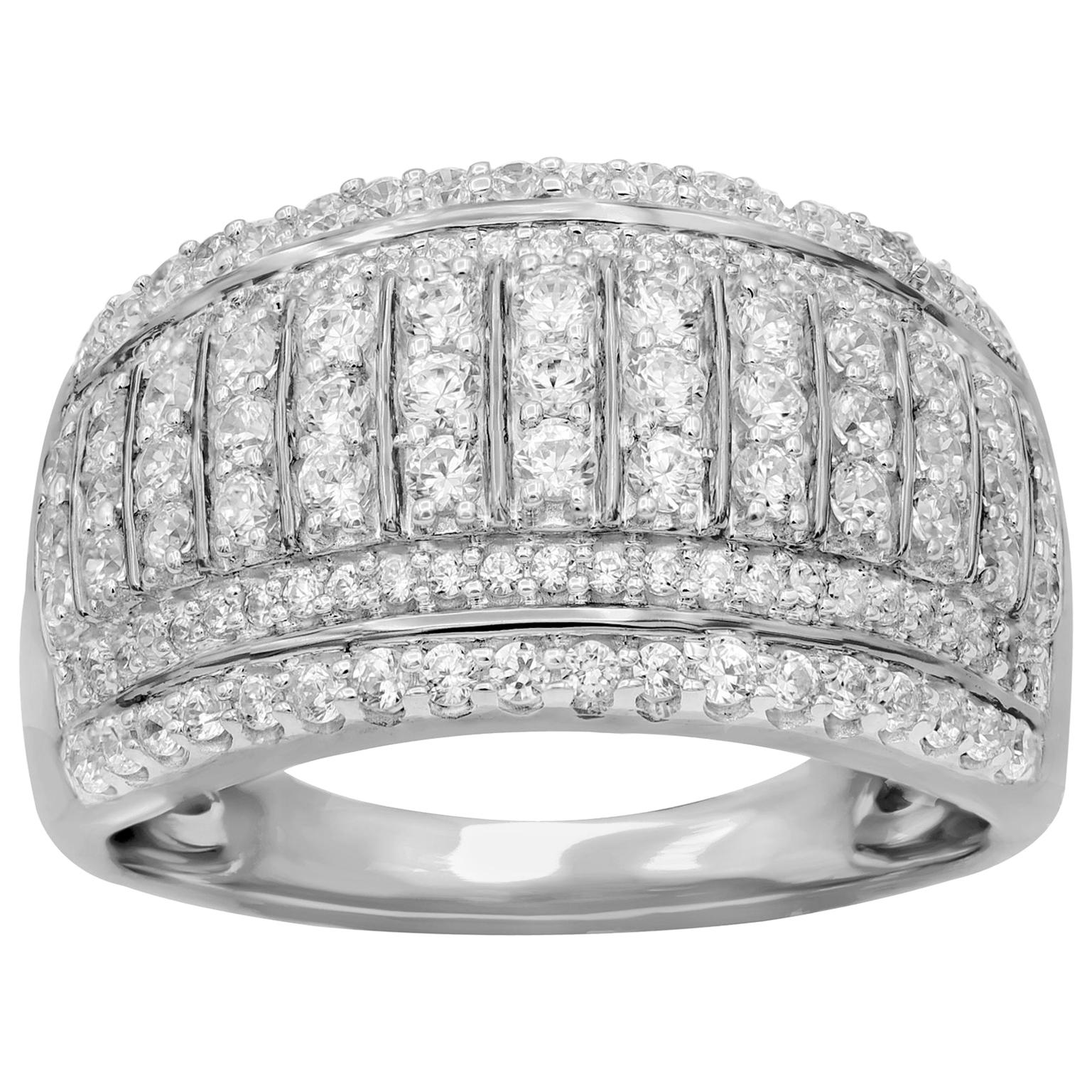 TJD 1Carat Round Diamond 14K White Gold Multi-row Wedding Anniversary Band Ring