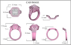 TJD 2 Carat Round & Baguette Diamond 14K White Gold Square Shape Bridal Ring Set