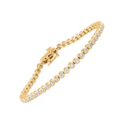 TJD 2 carat Round Diamond 14 Karat Yellow Gold Bezel Set Diamond Tennis Bracelet