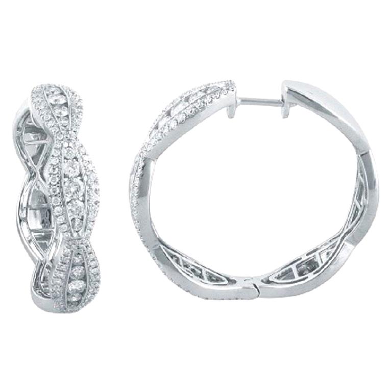 TJD 2 Carat Round Diamond 18KT White Gold Marquise Section Scallop Hoop Earrings For Sale