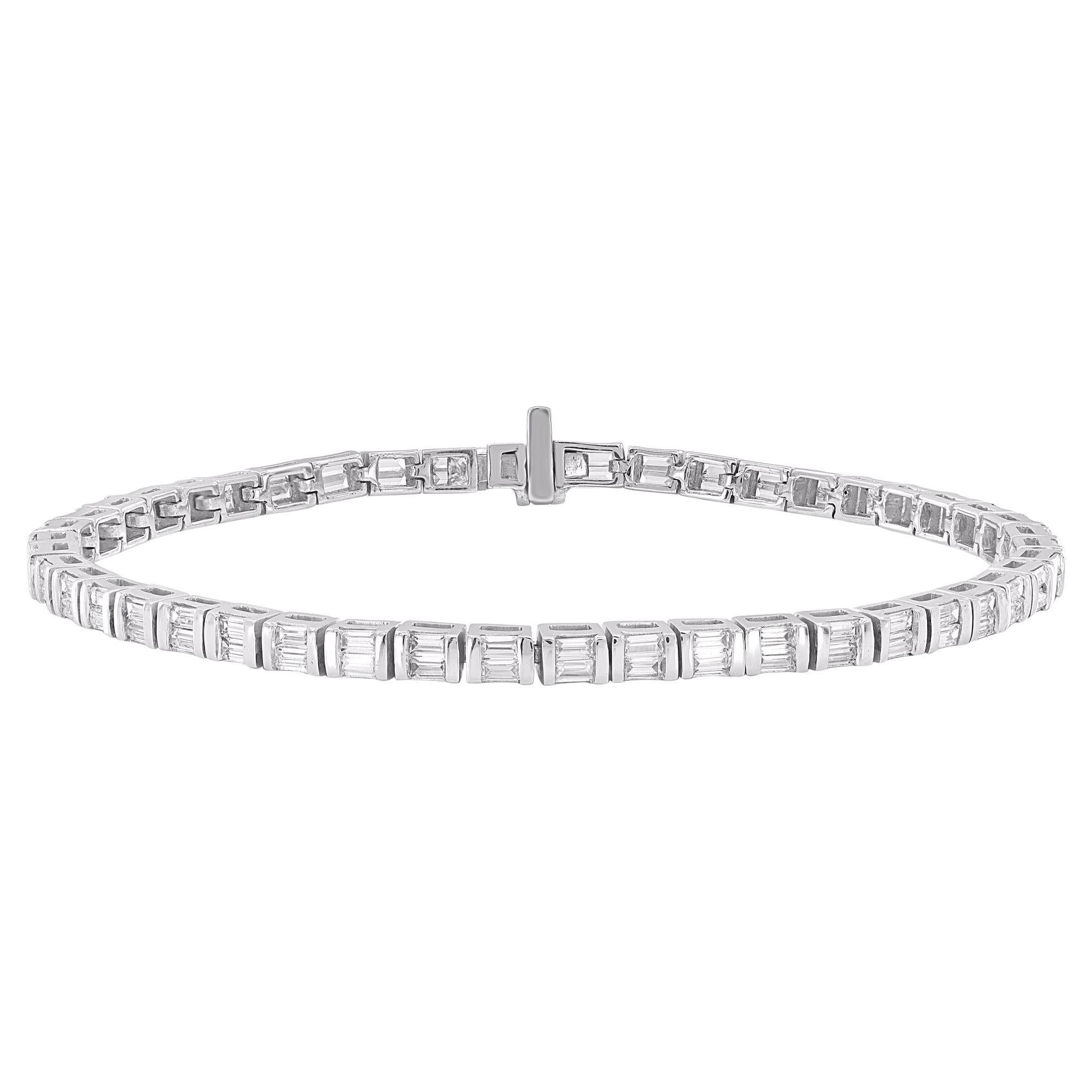 TJD 2,0 Karat Baguette-Diamant 14KT Weißgold-Tennisarmband im Angebot