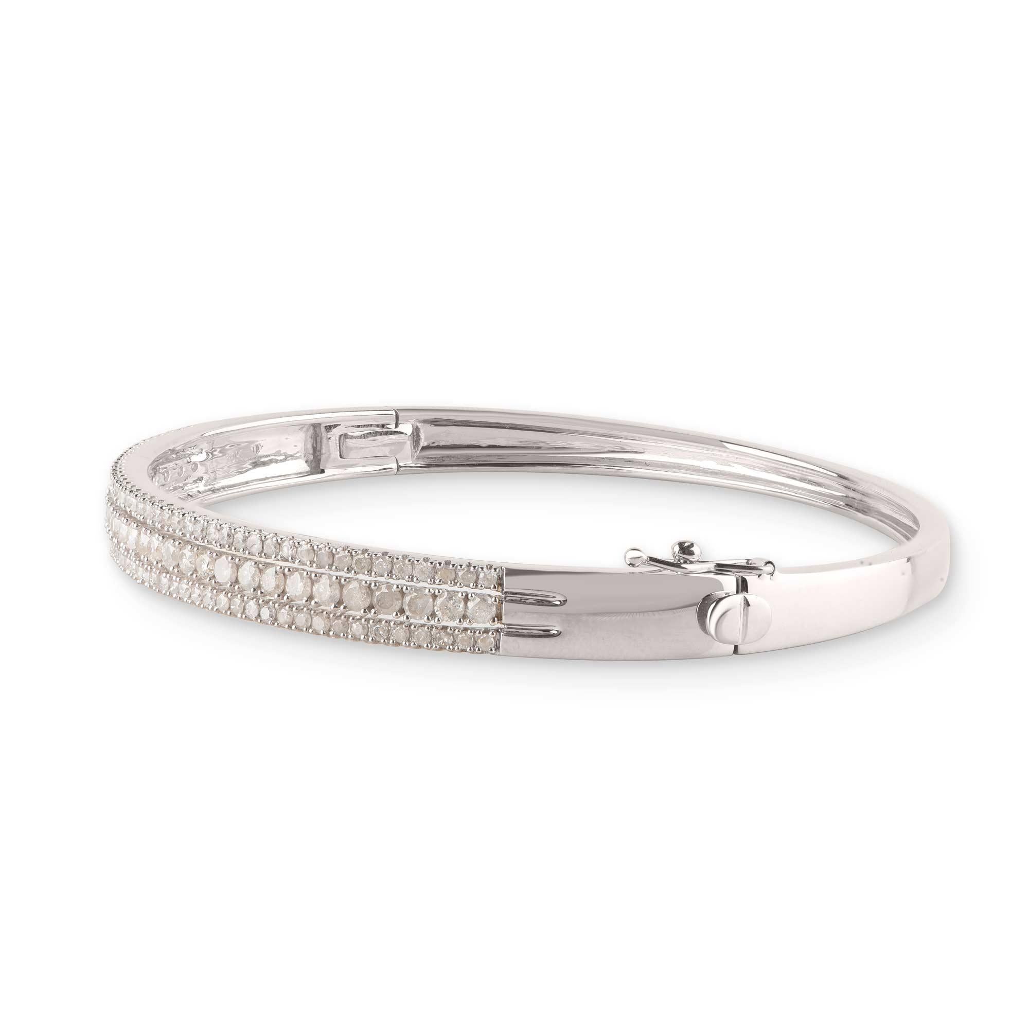 Contemporaneo TJD 2,0 Carati Diamante Taglio Brillante 14 Carati Oro Bianco Bangle Classico a Tre File in vendita