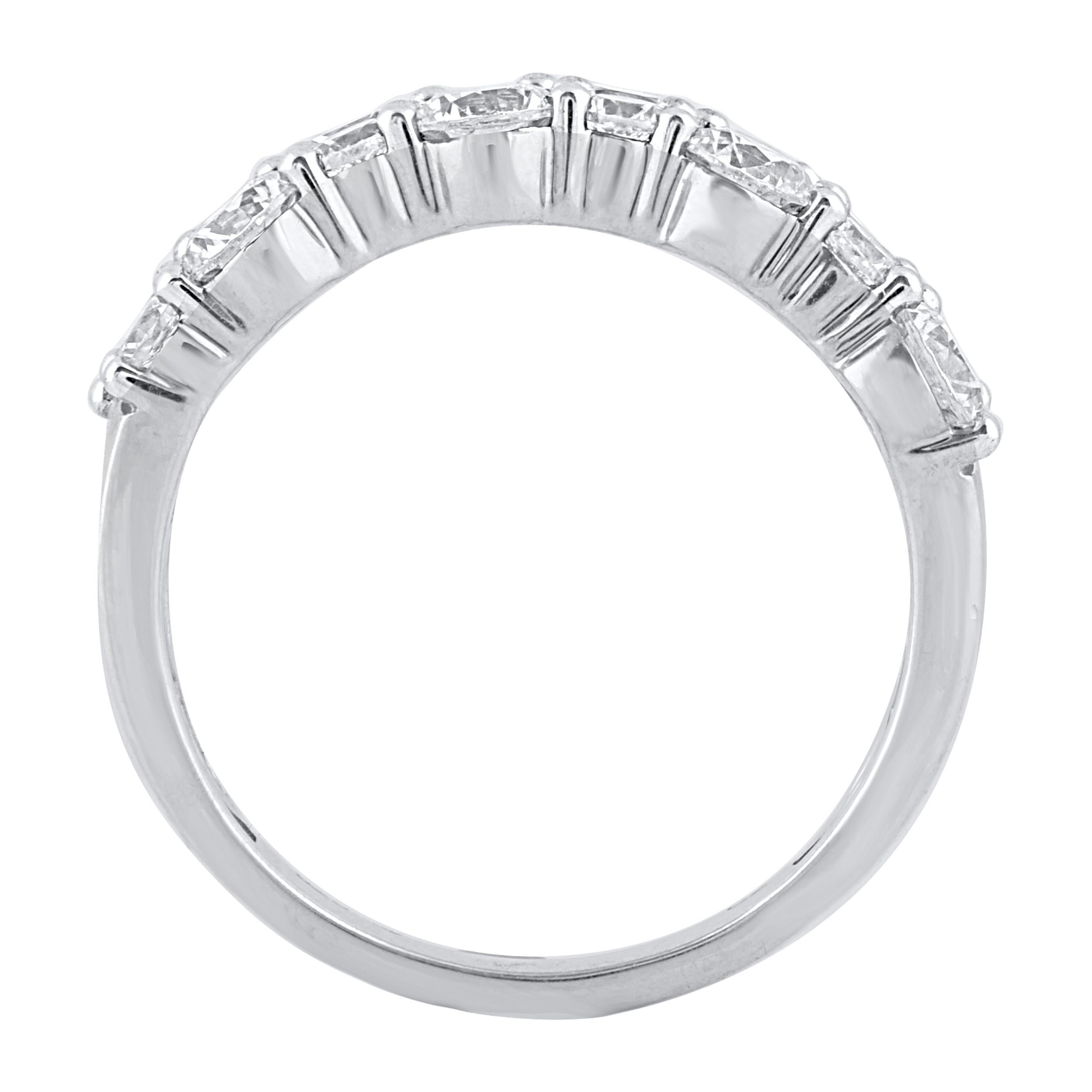 This beautiful engagement band ring features shimmering brilliant cut round diamonds in prong setting. Crafted in 14 karat white gold. The ring is studded with a total of 16 brilliant cut natural round diamonds and the total diamond weight is 2.0