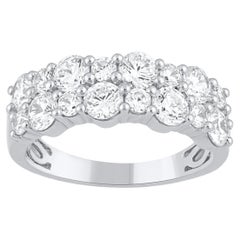 TJD 2.0 Carat Brilliant Cut Diamond 14Karat White Gold Two Row Wedding Band Ring