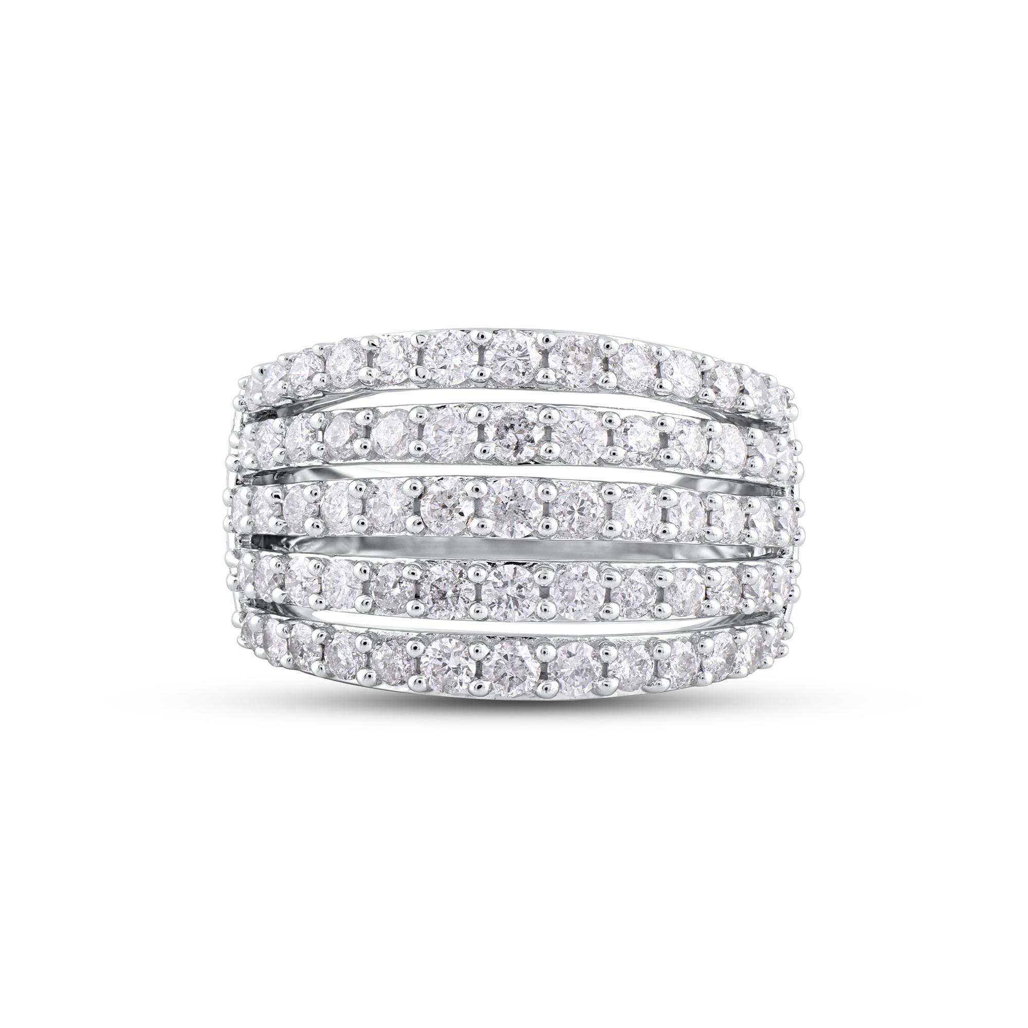 Art Deco TJD 2.0 Carat Brilliant Cut Diamond 14KT White Gold Multi Row Wedding Band Ring For Sale