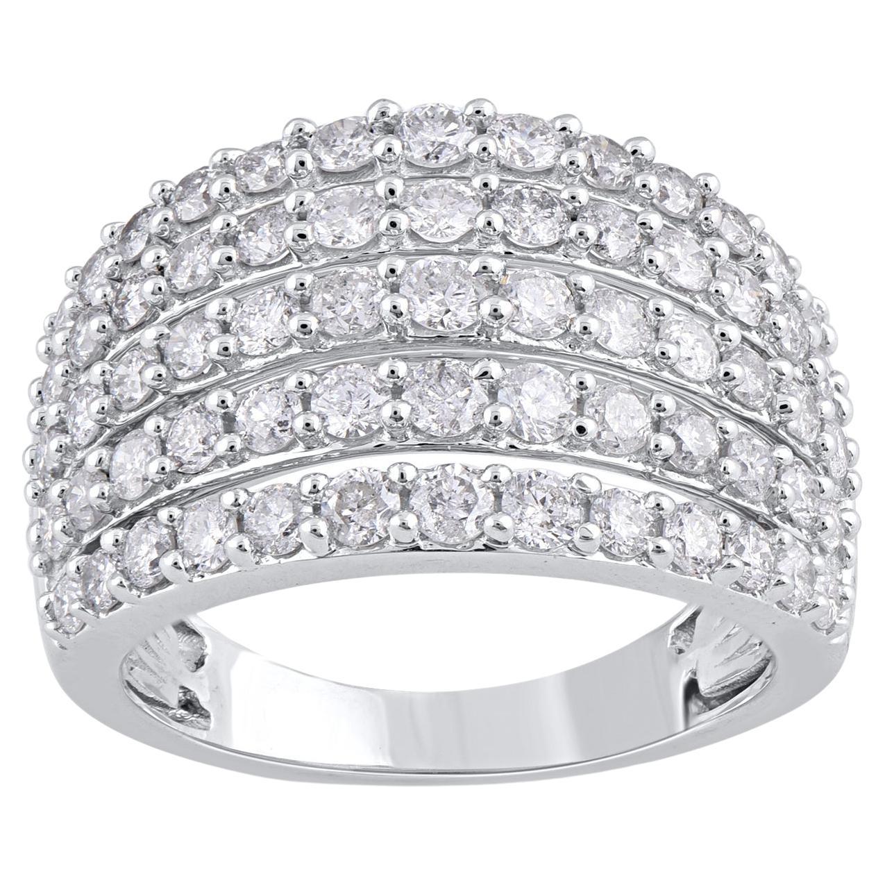 TJD 2.0 Carat Brilliant Cut Diamond 14KT White Gold Multi Row Wedding Band Ring For Sale