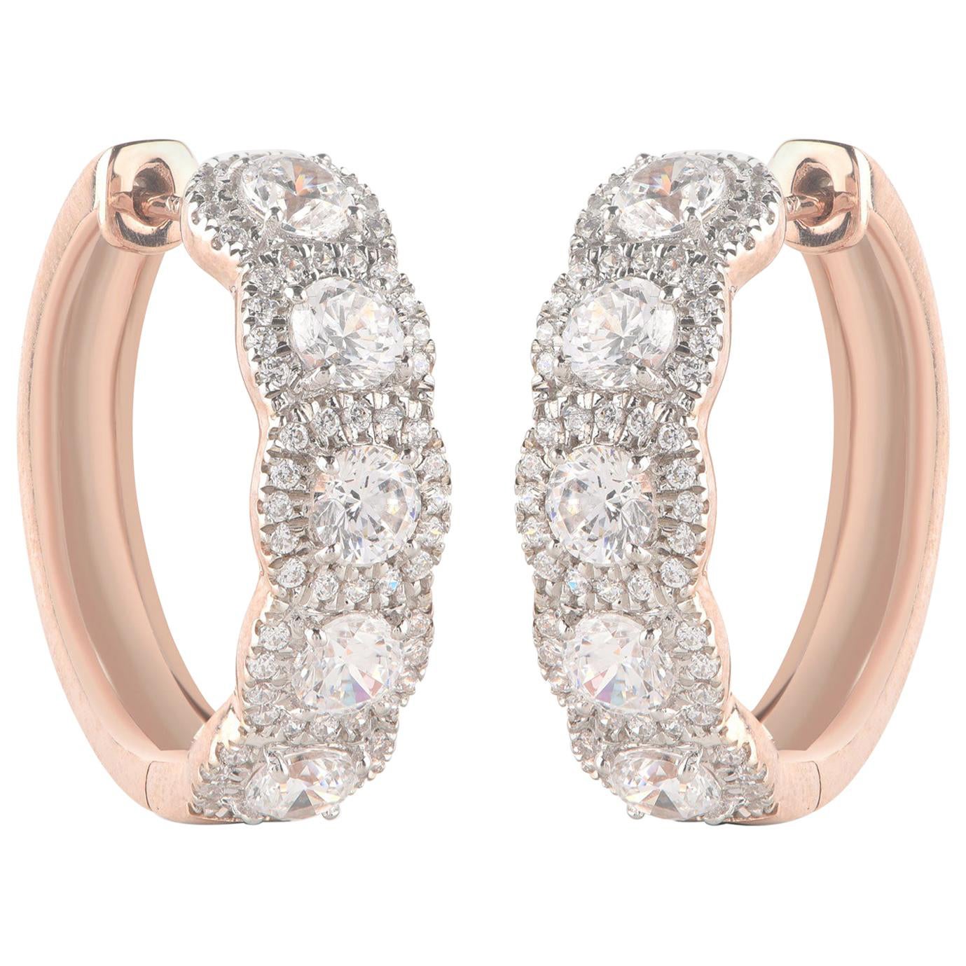 TJD 2.0 Carat Diamond 18 Karat Rose Gold Hoop Halo Vintage Earrings