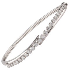 TJD 2.0 Carat Diamond 18 Karat White Gold Bypass Designer Bangle