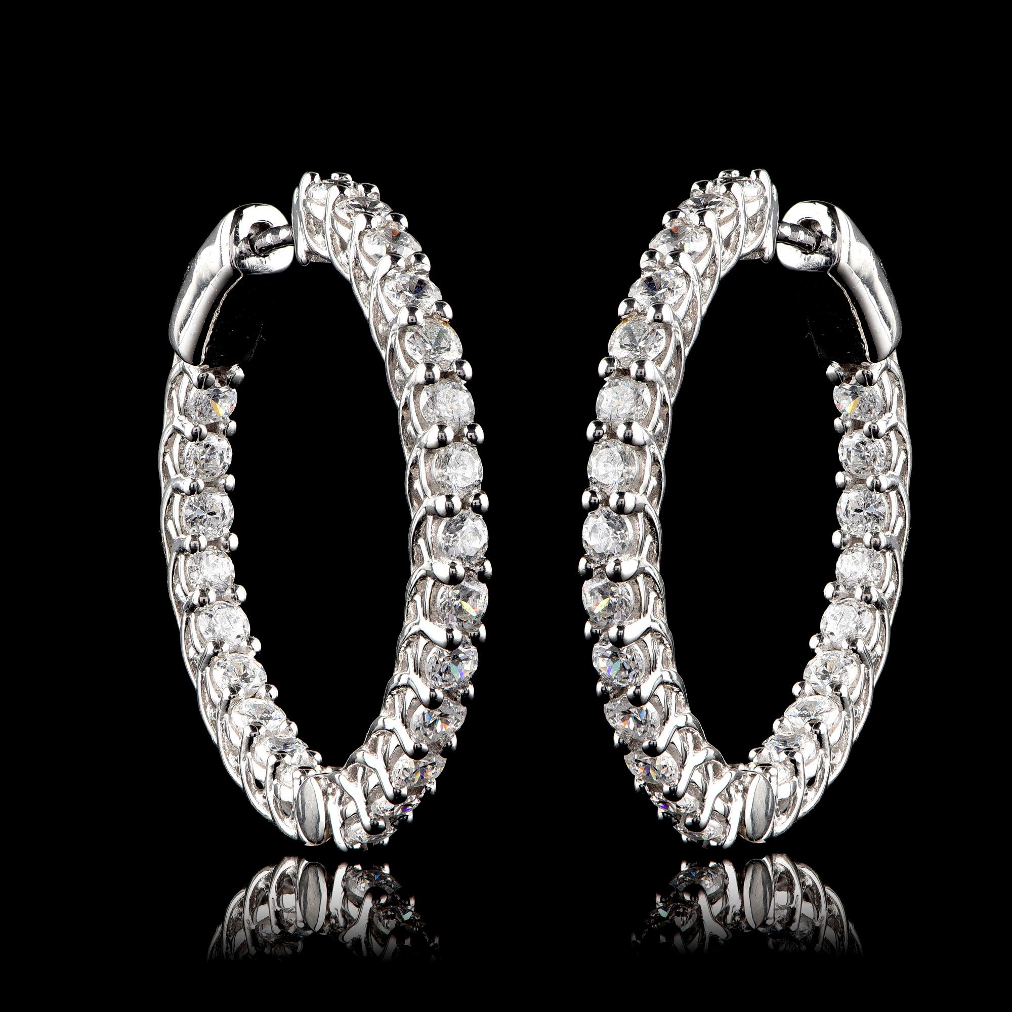 Contemporary TJD 2.0 Carat Diamond 18 Karat White Gold Inside-Out Hoop Earrings For Sale