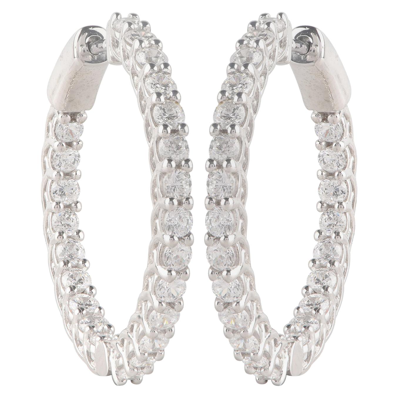 TJD 2.0 Carat Diamond 18 Karat White Gold Inside-Out Hoop Earrings