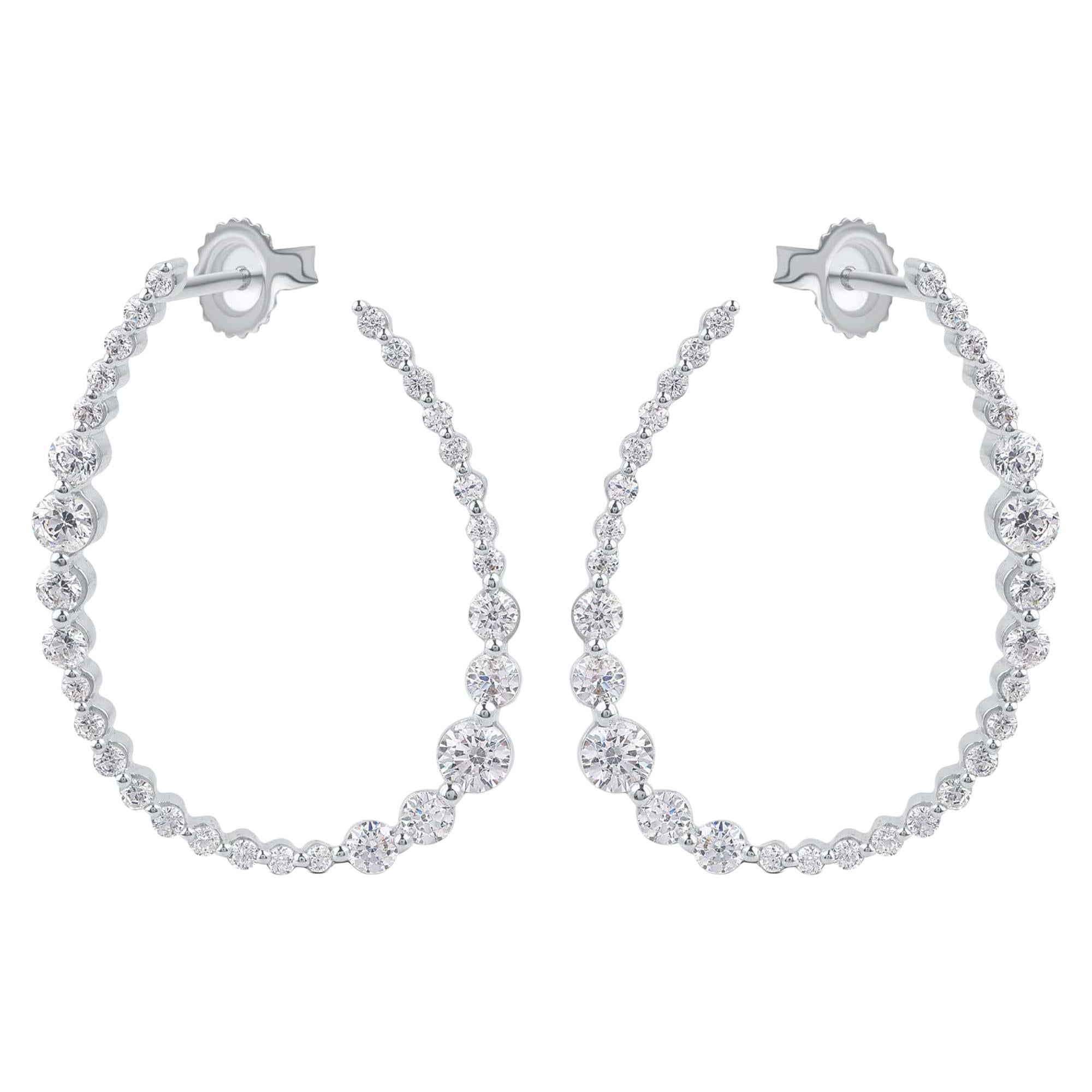 TJD Pendientes de lágrima brillantes de oro blanco de 18 quilates con diamantes de 2,0 quilates