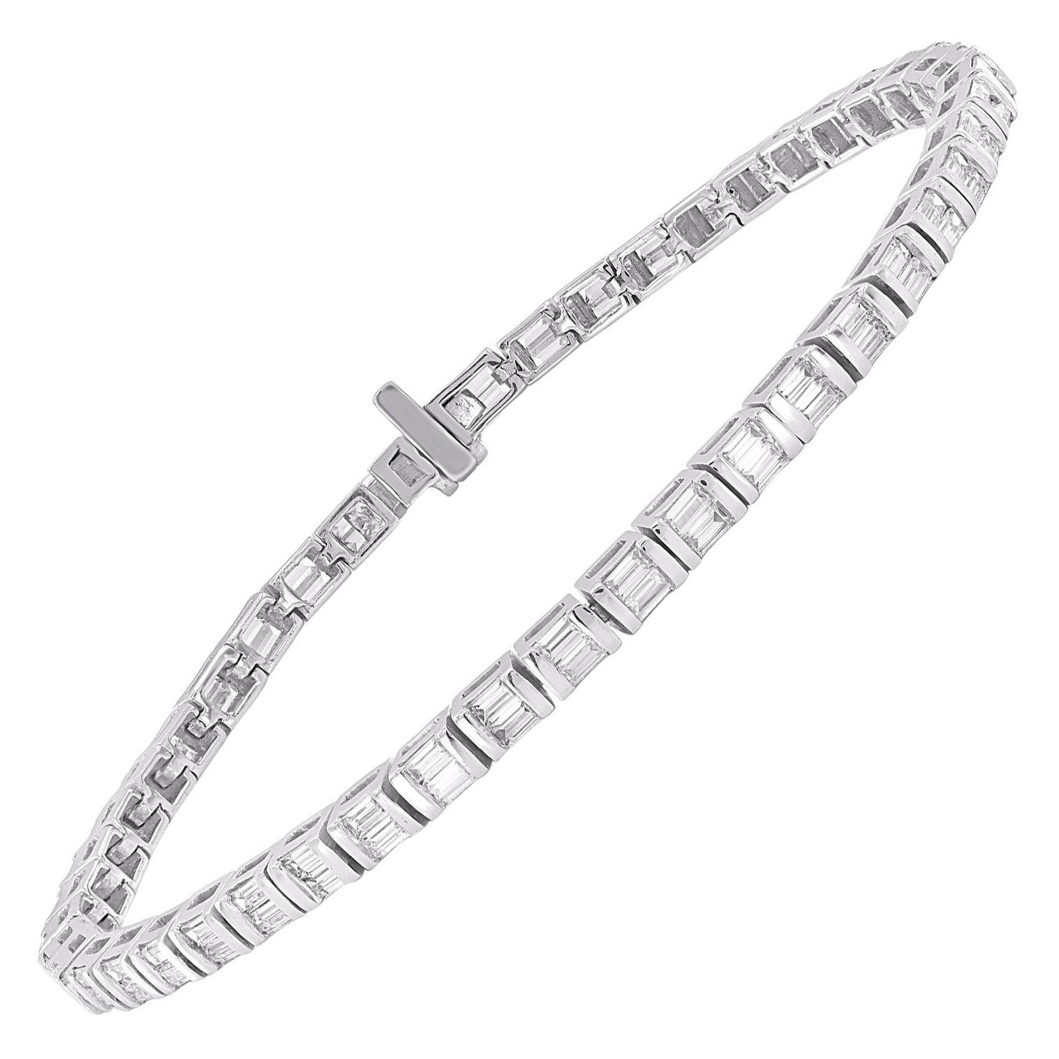 TJD 2.0 Carat Natural Baguette Diamond 18KT White Gold Tennis Bracelet