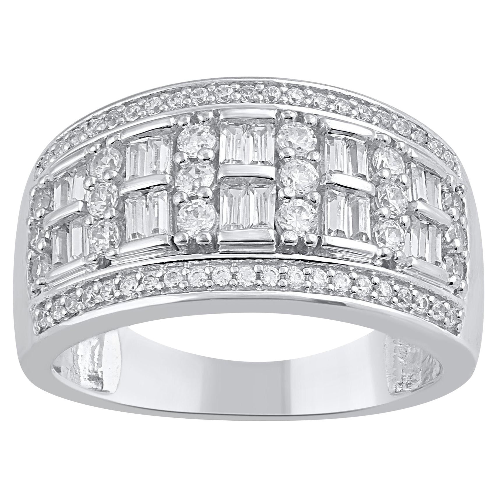 TJD 2.0 Carat Natural Baguette 
Round Diamond 14 Karat Gold Wedding Band Ring im Angebot