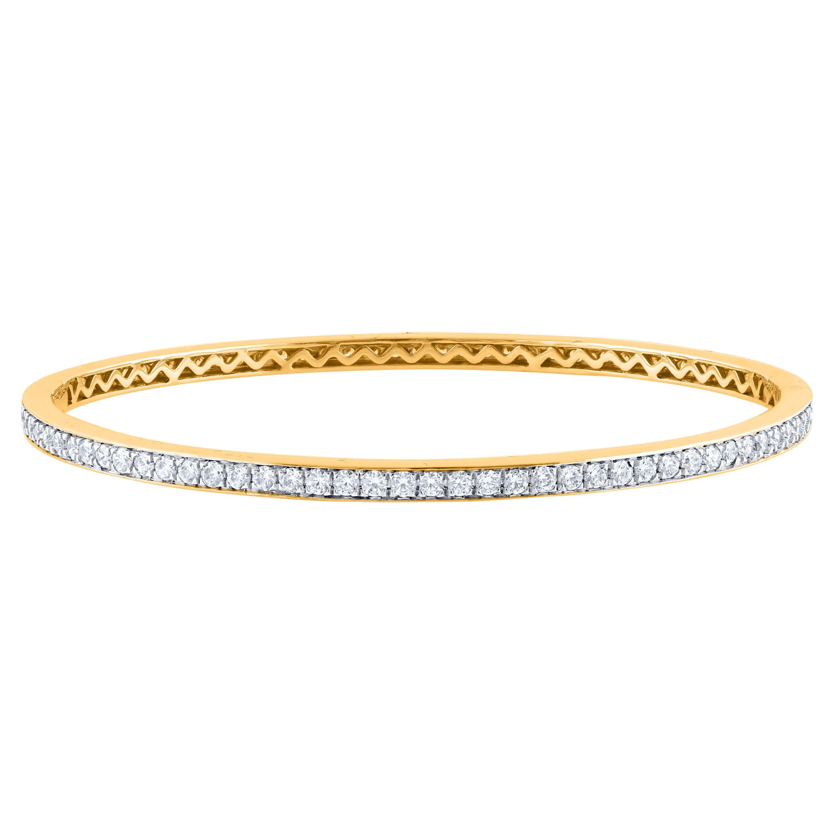 TJD Brazalete de diamantes talla brillante natural de 2,0 quilates en oro amarillo de 18 quilates