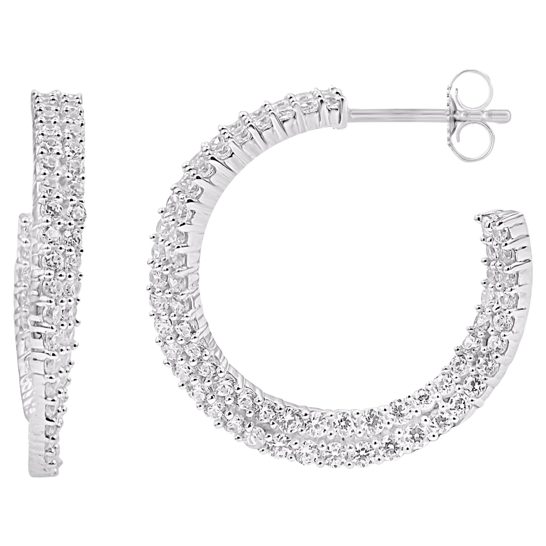 TJD 2.0 Carat Natural Brilliant Diamond 14KT White Gold Half Hoop Earrings