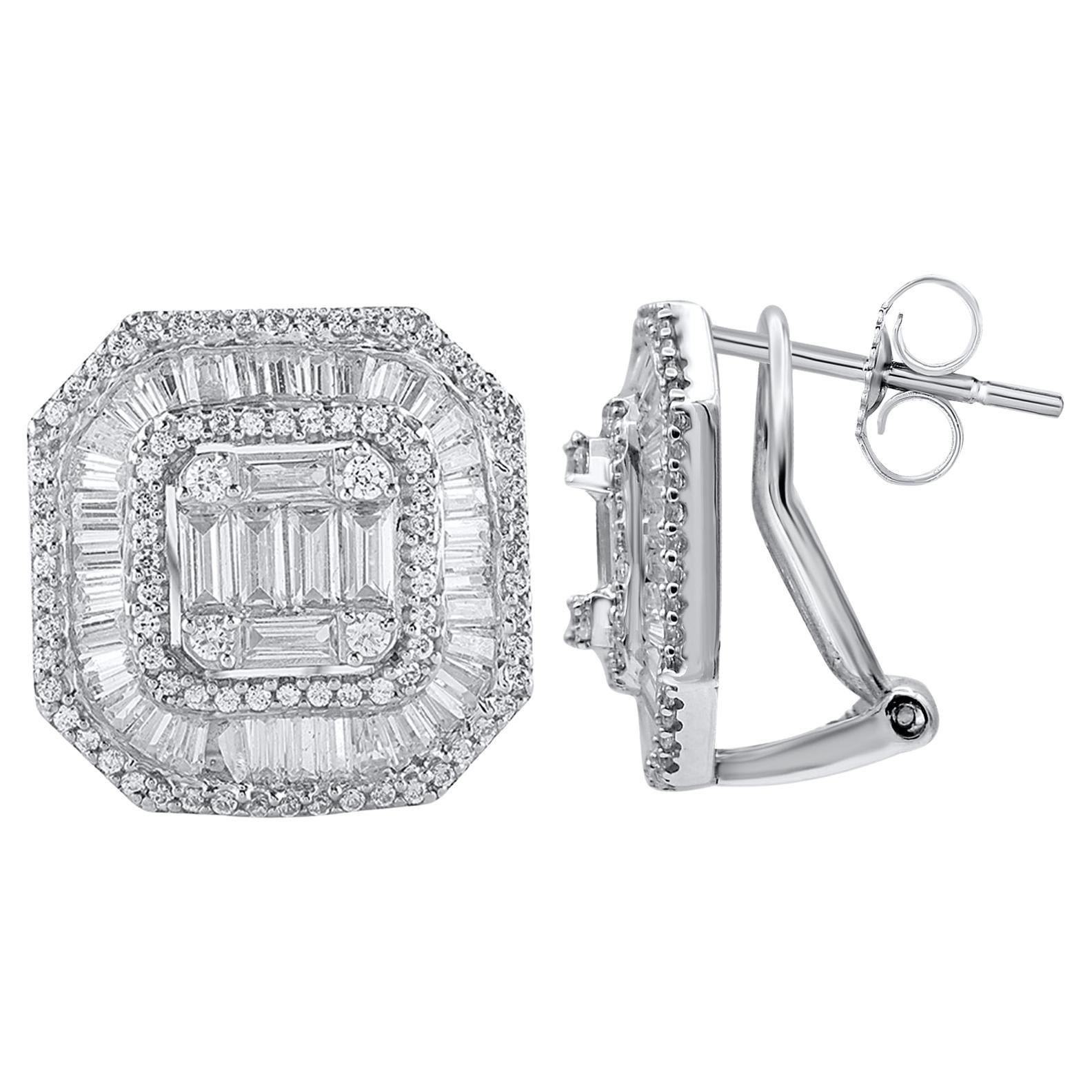 Timeless and elegant, these diamond hoop earrings go from day to night with ease. This earring is beautifully designed and studded with 254 Brilliant round diamond and baguette diamond set in prong & channel setting. The total diamond weight is 2.0