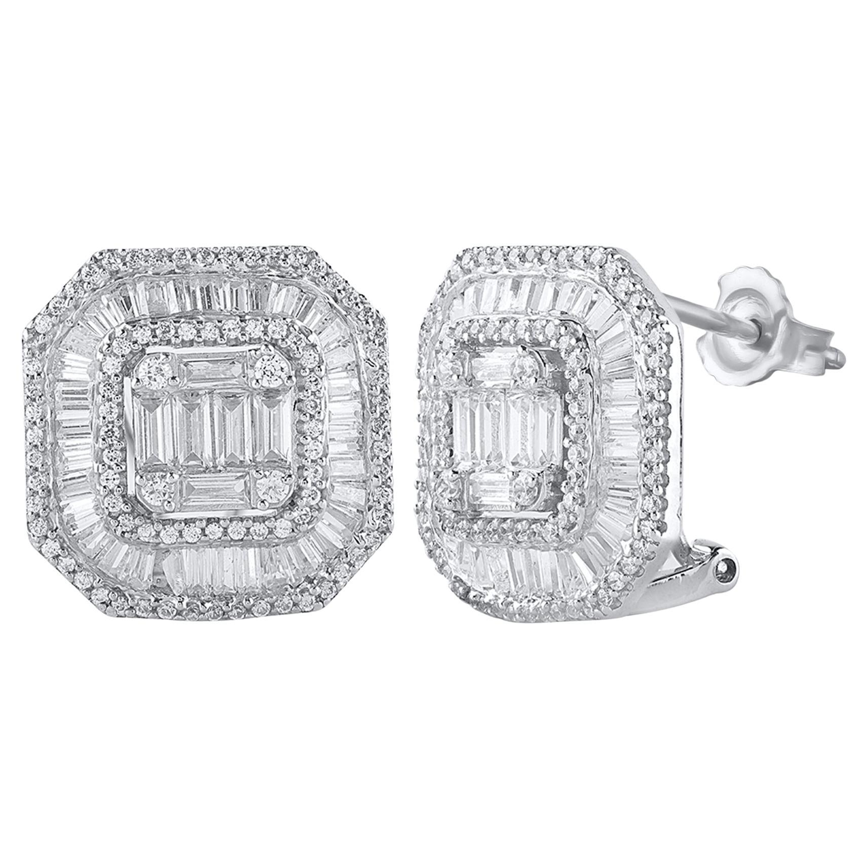 TJD 2.0 Carat Natural Diamond 14 Karat White Gold Hoop Earrings