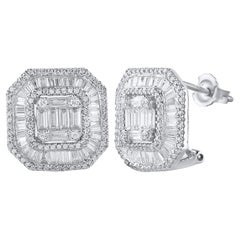 TJD 2.0 Carat Natural Diamond 14 Karat White Gold Hoop Earrings