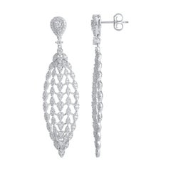 TJD Pendientes de gota de oro blanco de 14 quilates con forma de marquesa y diamante natural de 2,0 quilates