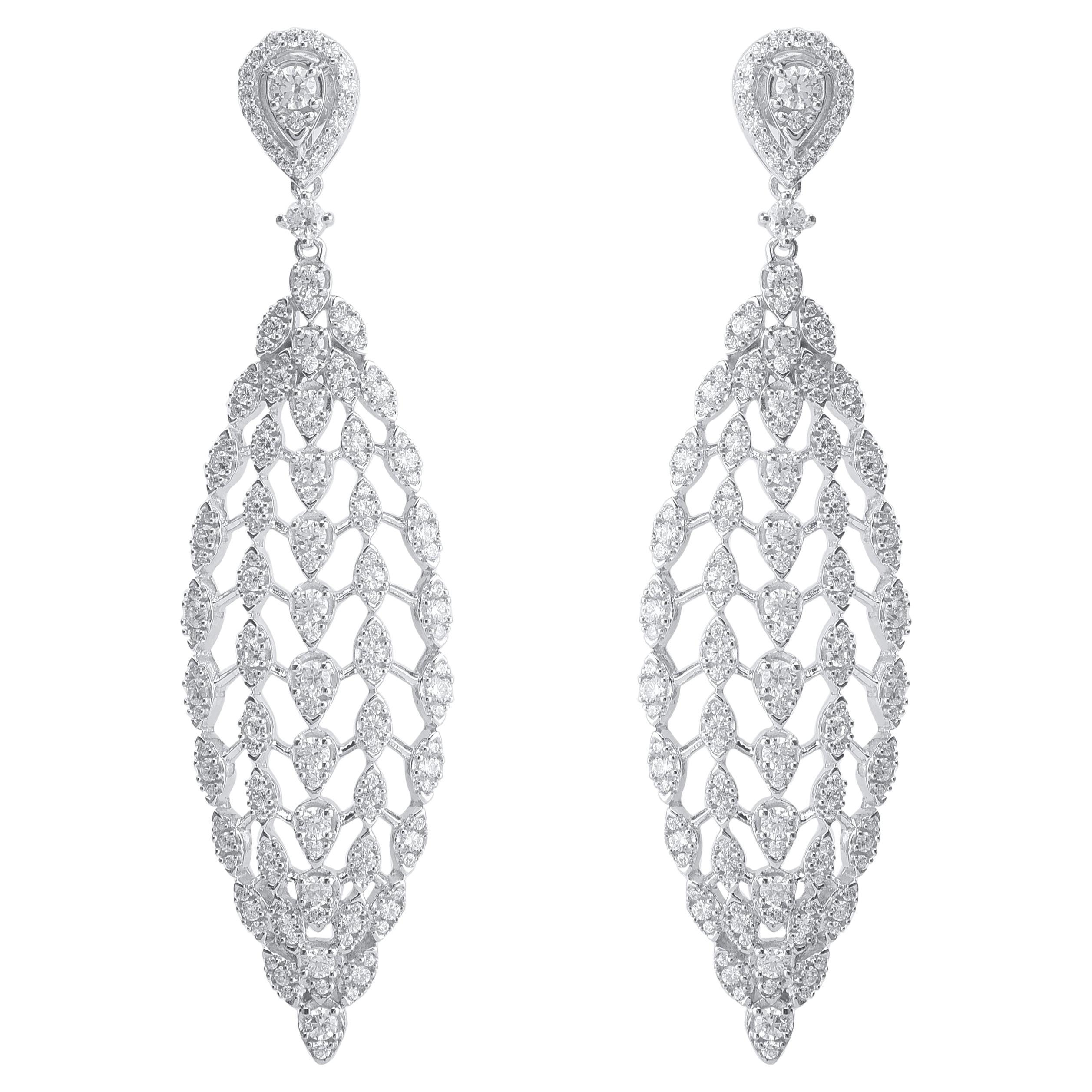 TJD 2.0 Carat Natural Diamond 14 Karat White Gold Marquise Shape Drop Earrings For Sale