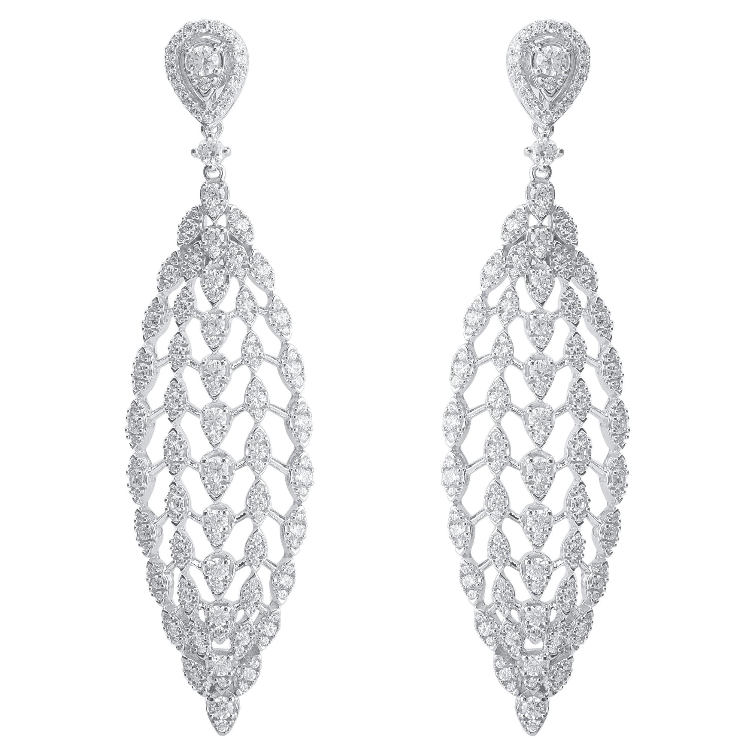 Boucles d'oreilles en forme de marquise en or blanc 14 carats avec diamants naturels de 2,0 carats TJD