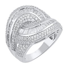 TJD Anillo de banda ancha entrelazada de oro blanco de 18 quilates con diamante natural de 2,0 quilates