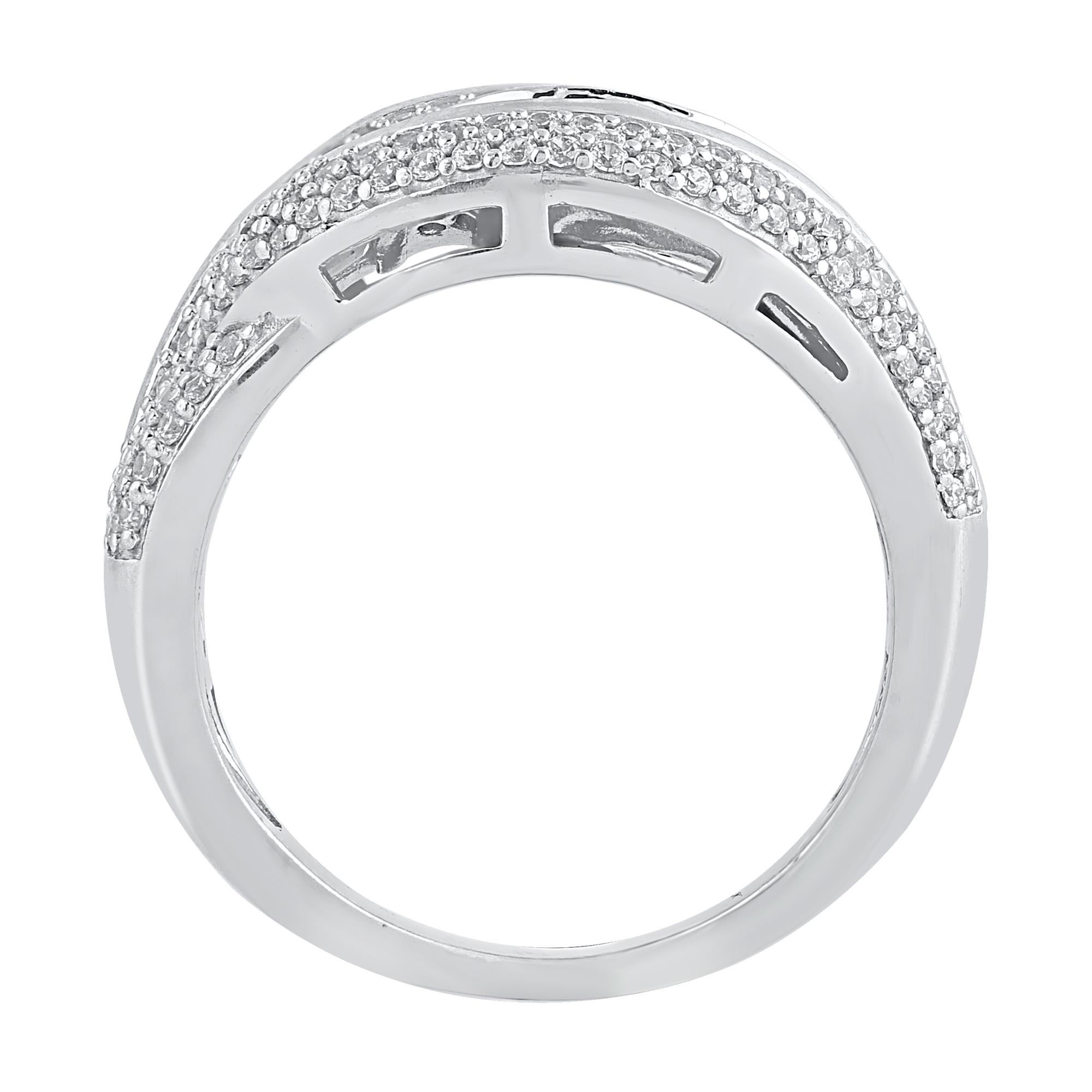 Art Deco TJD 2.0 Carat Natural Diamond 18 Karat White Gold Interlocking Wide Band Ring For Sale