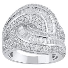 Bague à large anneau imbriquée en or blanc 18 carats avec diamants naturels de 2,0 carats TJD