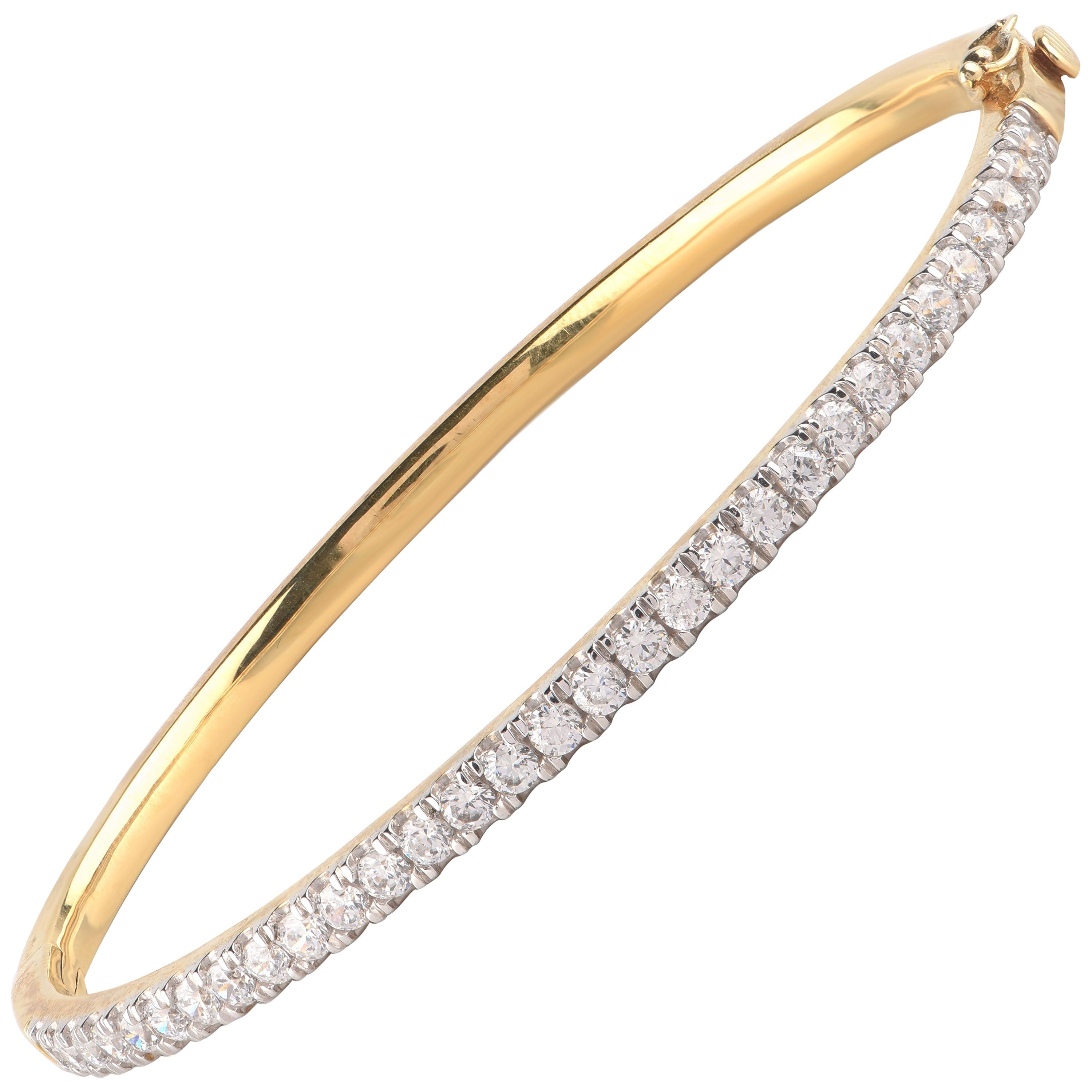 TJD 2.0 Carat Natural Diamond 18 Karat Yellow Gold Classic Bangle