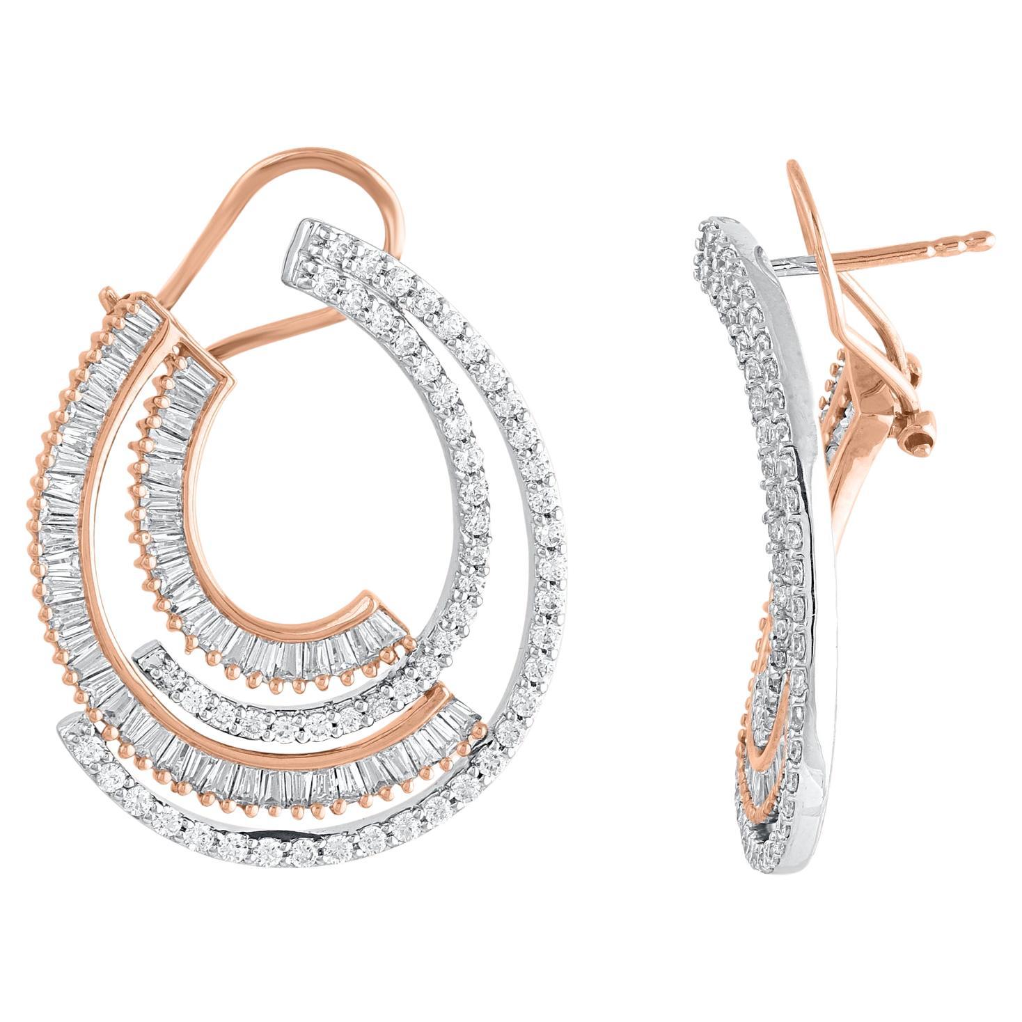 TJD 2.0 Carat Natural Diamond Interlinked Circle Stud Earrings in 14 Karat Gold For Sale