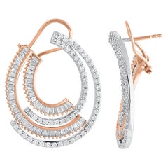 TJD Pendientes de oro de 18 quilates con diamante natural de 2,0 quilates en forma de círculo entrelazado