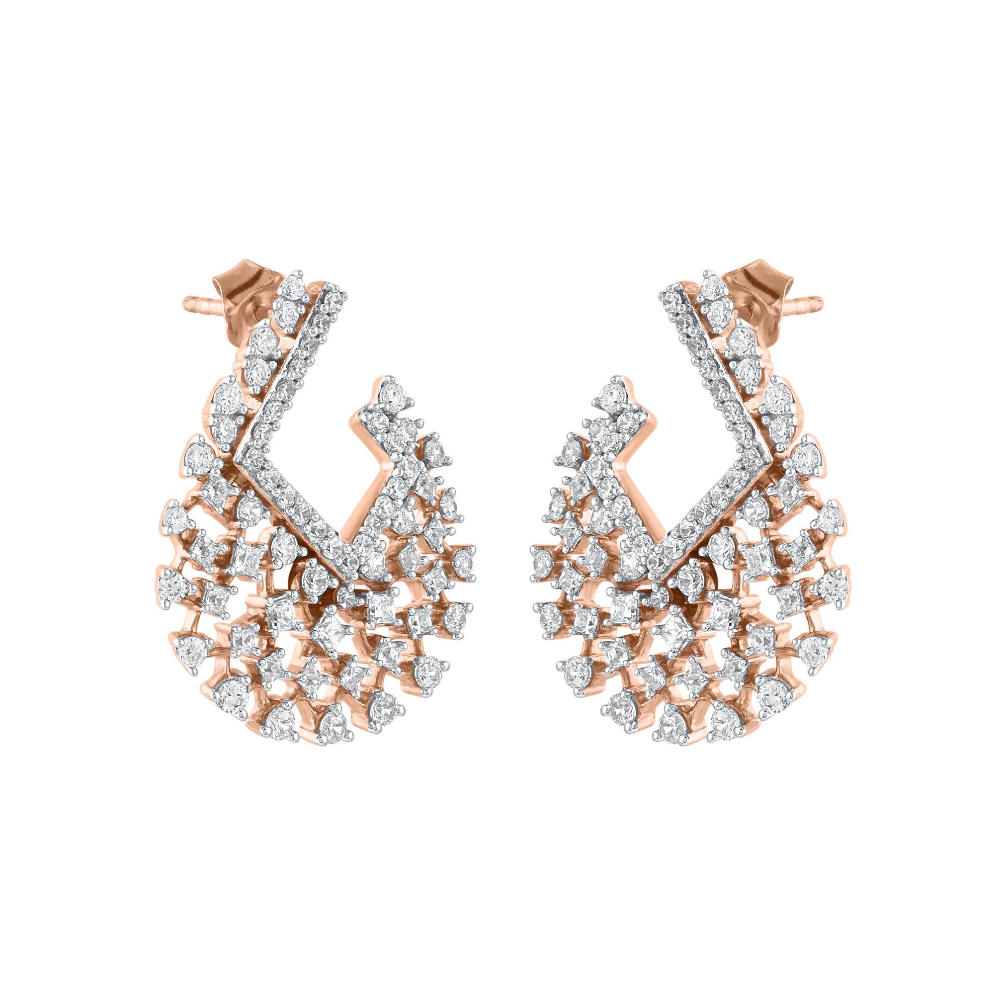 Modern TJD 2.0 Carat Natural Diamonds Designer Stud Earrings in 14 Karat Rose Gold For Sale