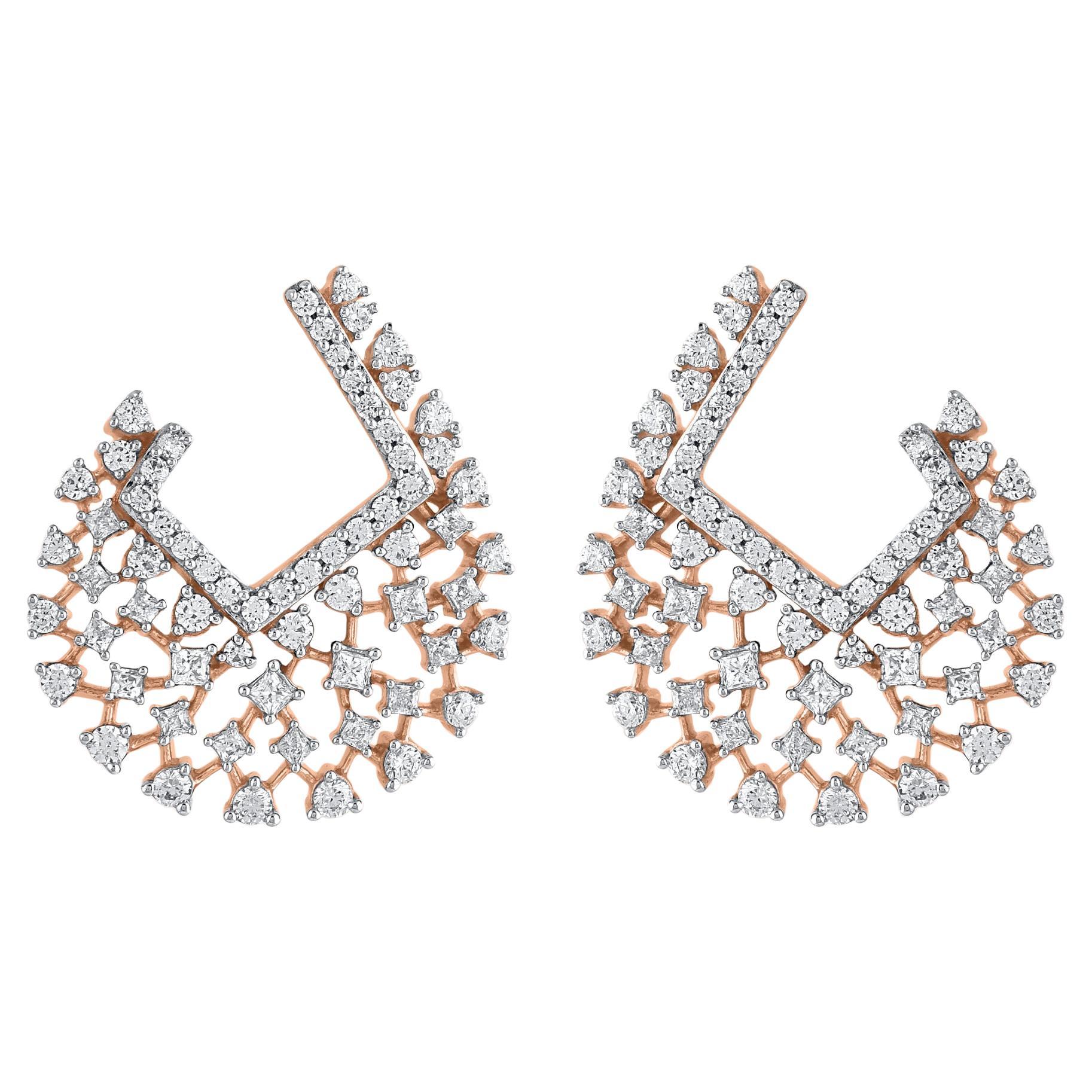 TJD 2.0 Carat Natural Diamonds Designer Stud Earrings in 14 Karat Rose Gold
