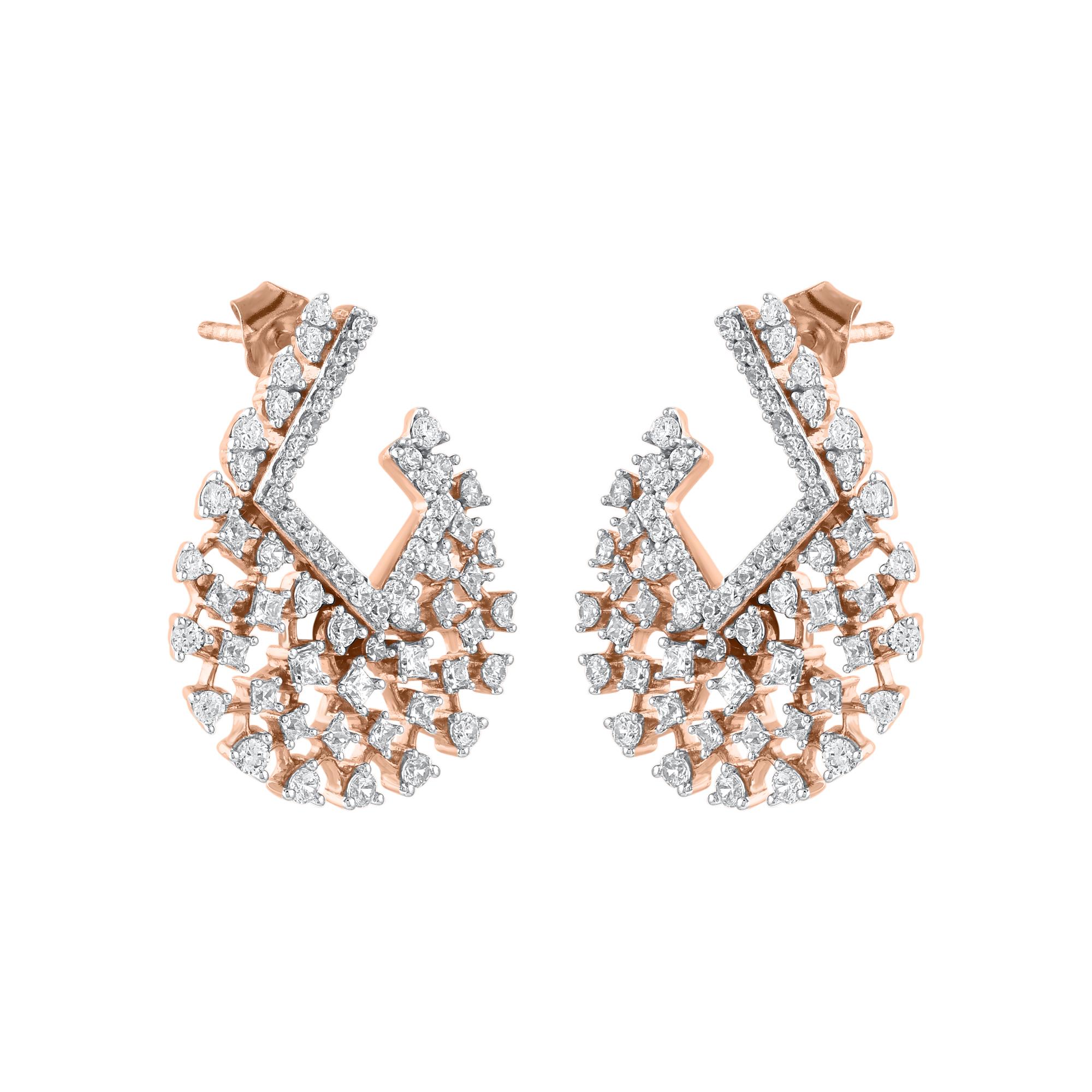 Moderno TJD Orecchini di design con diamanti naturali da 2,0 carati in oro rosa 18 carati in vendita