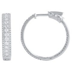 TJD 2.0 Carat Natural Round Cut Diamond 14 Karat White Gold Hoop Earrings