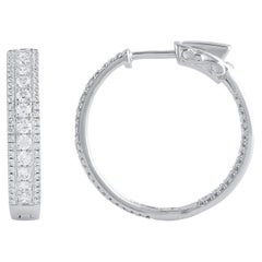 TJD 2.0 Carat Natural Round Cut Diamond 14 Karat White Gold Hoop Earrings