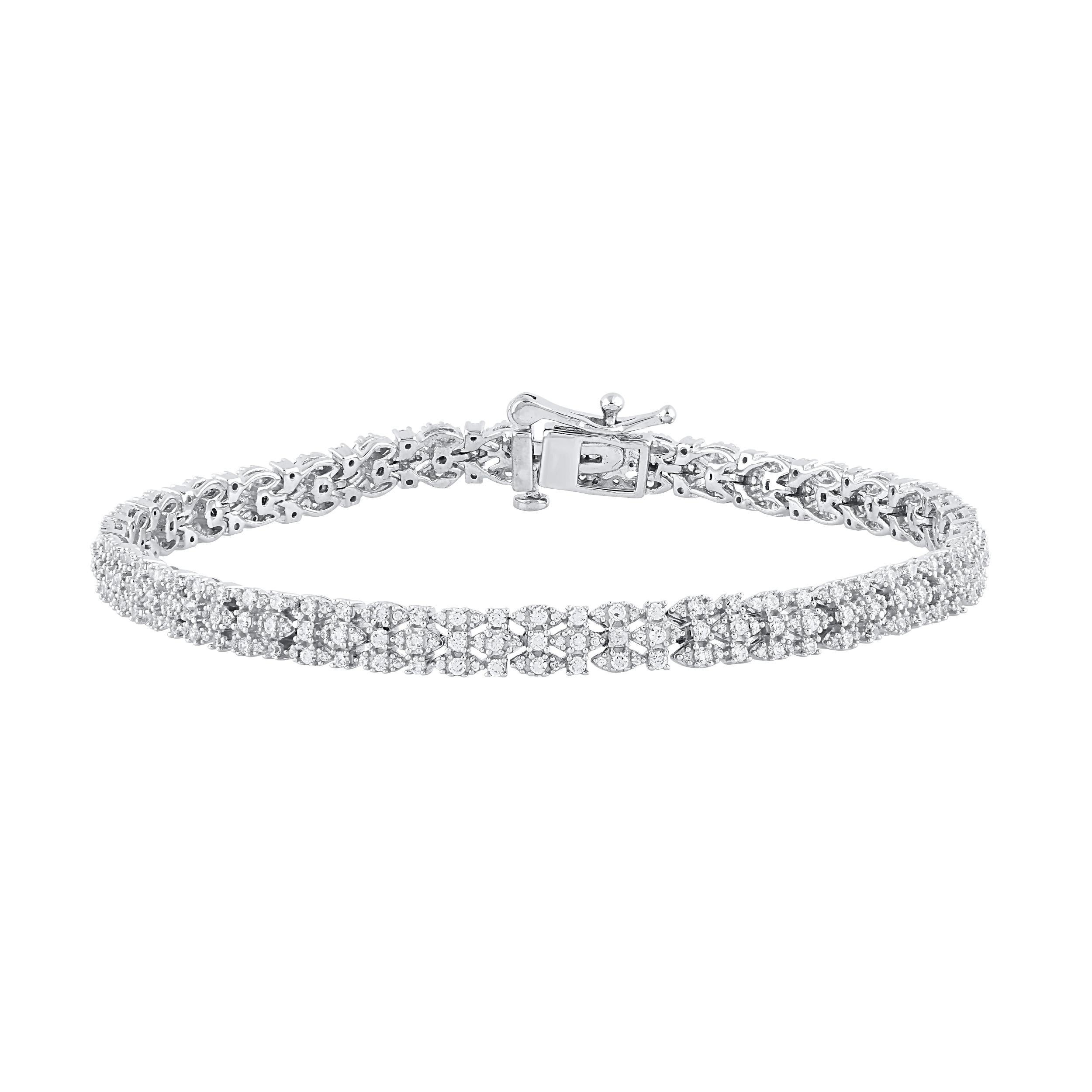 Contemporary TJD 2.0 Carat Natural Round Cut Diamond 14 Karat White Gold Vintage Bracelet For Sale