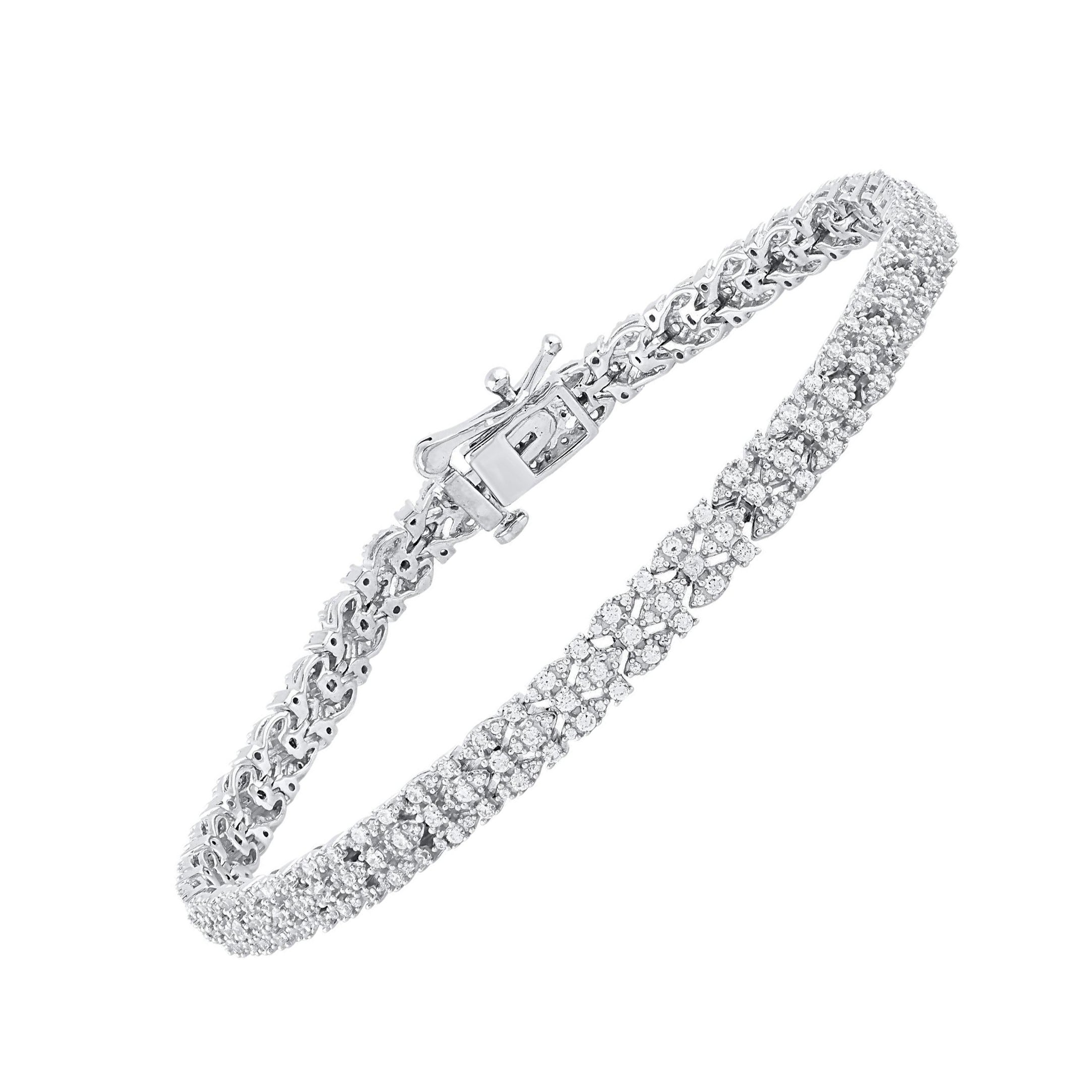 TJD 2.0 Carat Natural Round Cut Diamond 14 Karat White Gold Vintage Bracelet