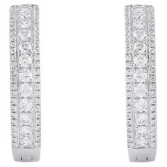 TJD 2.0 Carat Natural Round Cut Diamond 18 Karat White Gold Hoop Earrings