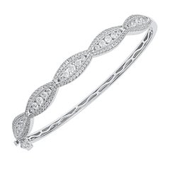 TJD 2.00 Carat Marquise Motif Diamond Bangle in 14K White Gold