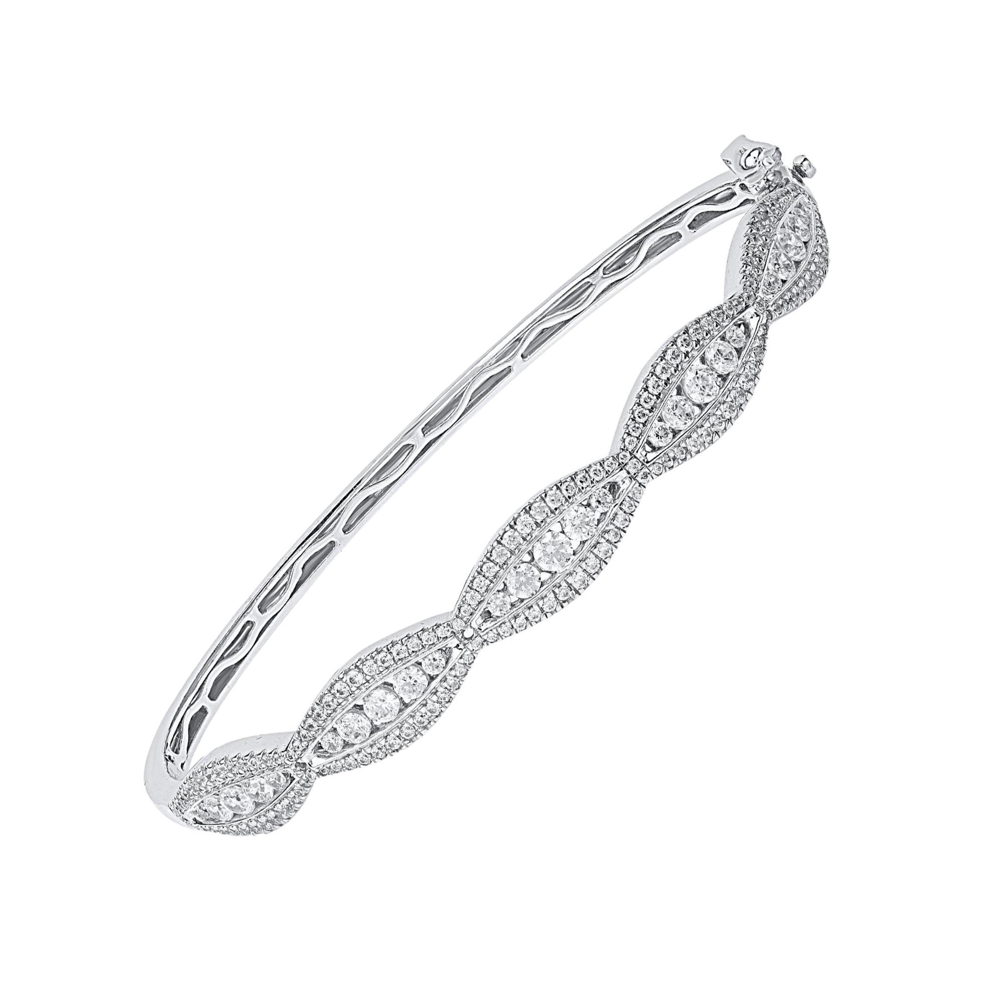 TJD 2.0 Carat Natural Round Diamond 14 Karat White Gold Designer Bangle