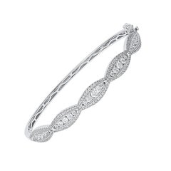 TJD 2.0 Carat Natural Round Diamond 14 Karat White Gold Designer Bangle
