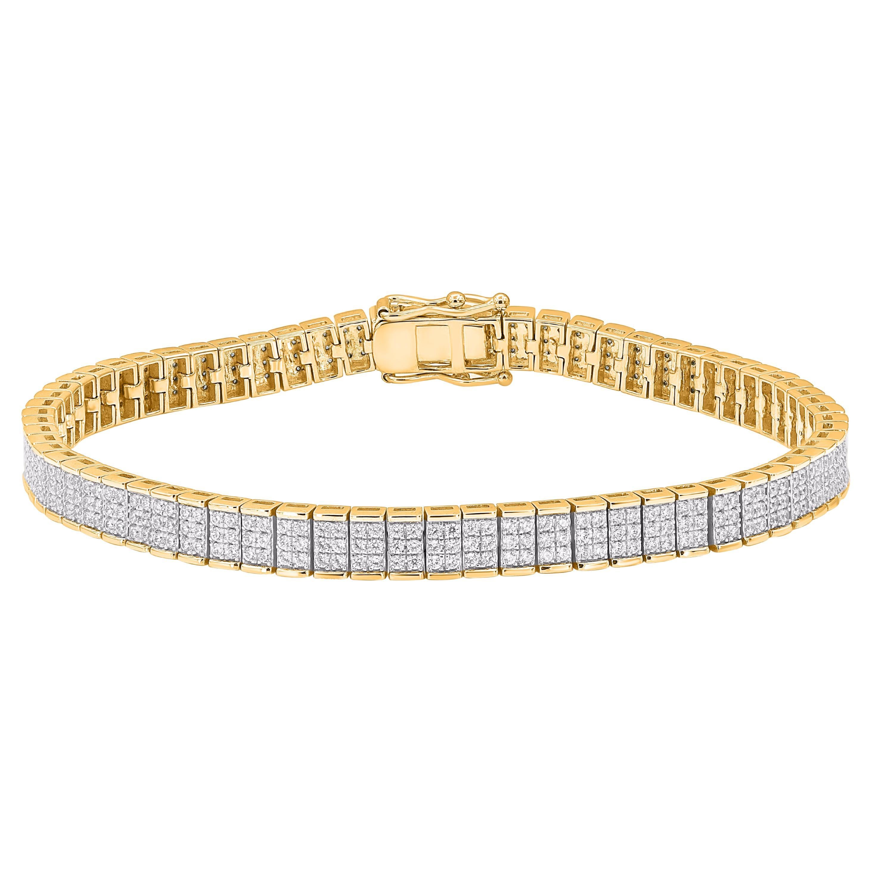 TJD 2.0 Carat Natural Round Diamond 18KT Yellow Gold Tennis Bracelet For Sale