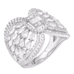 TJD Anillo de cóctel de oro blanco de 14 quilates con diamantes redondos, baguette y pera de 2,0 quilates